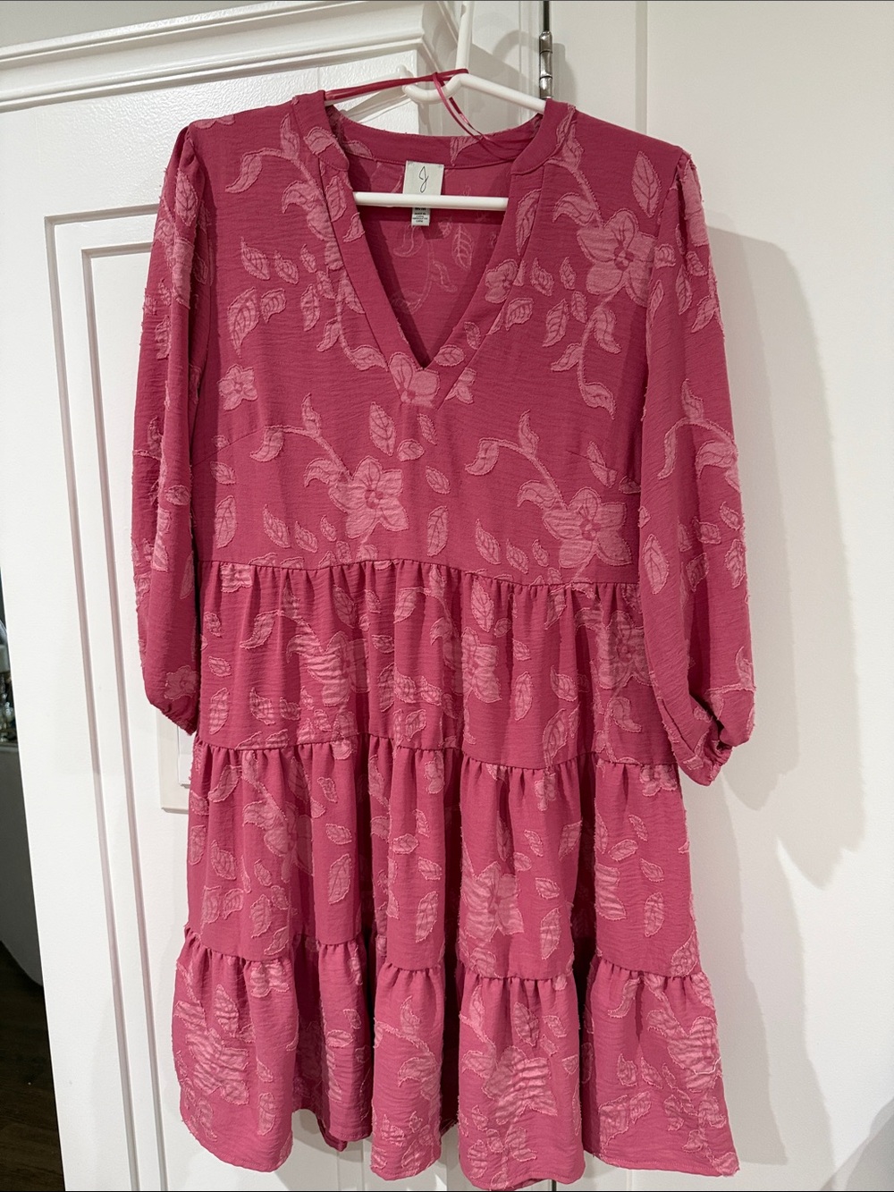 Womens Pink Tiered V-Neck Dress
